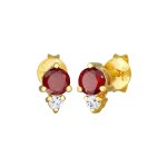 Elli premium - boucles d'oreilles clou de coeur rouge avec grenat et topaze en argent 925 plaqu or. ...