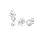 Elli - boucles d'oreilles d't pour dames en argent sterling 925 : toile de mer, coquillage, hippocampe. ...