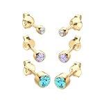 Elli - femmes clous d'oreilles basic set de 3 avec cristaux en argent sterling 925 plaqu or boucles ...