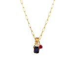 Elli premium - collier avec pierre femmes pendentif carr chane  maillons tourmaline saphir bleu fonc ...