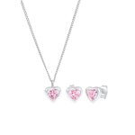 Elli - enfants c?ur pendentif set clous d'oreilles avec zircon rose en argent sterling 925 coffret de ...