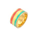 Elli - femmes bande large rainures tendance avec mail multicolore en argent sterling 925 plaqu or bagues ...