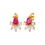 Elli - femmes clous d'oreilles glamoureux avec cristaux de zirconium et rubis synthétiques en argent ... Elli - femmes clous d'oreilles glamoureux avec cristaux de zirconium et rubis synthétiques en argent ...