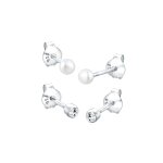 Elli - femmes clous d'oreilles set basique avec perle de culture d'eau douce et cristal en argent sterling ...
