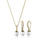 Elli - femmes lgantes pendentif d'oreilles set perle de culture d'eau douce et cristaux en argent sterling ...