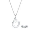 Elli - femmes fer  cheval pendentif clous d'oreilles set avec cristaux en argent sterling 925 coffret ...