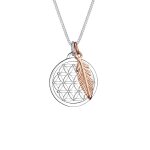 Elli - femmes fleur de vie pendentif plume bicolore en argent sterling 925 colliers 1 pieces female