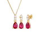 Elli premium - femmes pendentif goutte set pendentif d'oreilles avec rubis synthtique et zirconium en ...