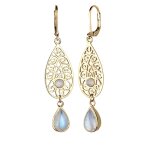 Elli - femmes pendentif d'oreilles goutte ornement avec pierres de lune en argent sterling 925 plaqu ...