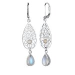 Elli - femmes pendentif d'oreilles goutte ornement avec pierres de lune en argent sterling 925 plaqu ...