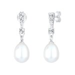 Elli - femmes pendentif d'oreilles marie lgante avec cristaux et perle de culture d'eau douce en argent ...