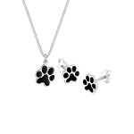 Elli - femmes pendentif patte set clous d'oreilles noir en argent sterling 925 coffret de bijoux 1 pieces ...