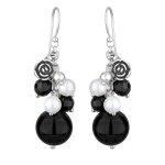 Elli - femmes pendentif rose avec onyx et perles de coquillage en argent sterling 925 boucles d'oreilles ...