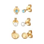 Elli - femmes set clous d'oreilles coquillage avec cristal et perle de culture d'eau douce en argent ...