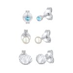 Elli - femmes set clous d'oreilles coquillage avec cristal et perle de culture d'eau douce en argent ...
