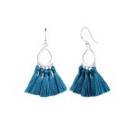 Elli - forme de goutte boho festival pompon bleu boucles d'oreilles femme (925 / 1000) argent boucles ...