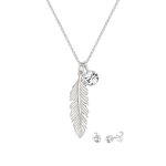 Elli - parure de bijoux femmes pendentif plume chane armoure cristaux de verre coupe xirius blanc argent ...