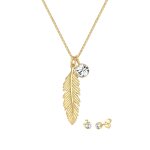 Elli - parure de bijoux femmes pendentif plume chane armoure cristaux de verre coupe xirius blanc argent ...