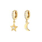Elli - pendentif crole femme etoile lune astro tendance avec cristaux de zirconia en argent sterling ...