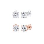 Elli - set avec des cristaux minimal bi - couleur clous d'oreille femme - (925 / 1000) argent plaqu ...