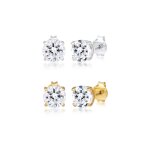 Elli - set avec des cristaux minimal bi - couleur clous d'oreille femme - (925 / 1000) argent plaqu ...