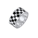 Kuzzoi - hommes bande chiquier avec mail noir en argent sterling 925 bijoux homme 1 pieces male