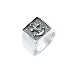 Kuzzoi - hommes sceau ancre basique en argent sterling 925 oxyd bagues 1 pieces male