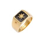 Kuzzoi - hommes signet black enamel star massive en argent sterling 925 bagues 1 pieces male