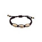 Kuzzoi - paulo fanello cuir n?ud noir coquillage kauri bracelet homme plaqu or argent (925 / 1000) bijoux ...