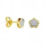 18k boucles d'oreilles puces, or bicolore fleur or jaune or blanc - cléa 18k boucles d'oreilles puces, or bicolore fleur or jaune or blanc - cléa