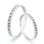 Alliance de mariage femme, or blanc 18cts et zircon - hawa