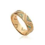 Bague femme, anneau plaqu or & pierre turquoise - ysena