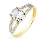 Bague femme en or jaune 18 carats et zircon ovale - princesse