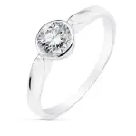 Bague de fian�ailles, or blanc 18k et zircon rond 6 mm - monica