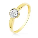 Bague de fianailles or jaune 18k / zircon rond 6 mm - monica