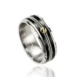 Bague homme, anneau acier bicolore et or - style