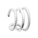 Bague d'oreille motif cordelette, 3 anneaux argent rhodi� - ecume