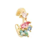 Bague d'oreille plaqu or, fleur multicolore en zircon brillant - flora