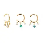 Bague d'oreille plaqué or, pendants de zircon blanc, bleu ou vert - ondine Bague d'oreille plaqué or, pendants de zircon blanc, bleu ou vert - ondine