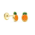 Boucles d'oreilles ananas en or, fermoir  vis, pour bb - email orange