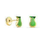 Boucles d'oreilles pour bébé en or 18 carats, à visser, poire verte Boucles d'oreilles pour bébé en or 18 carats, à visser, poire verte