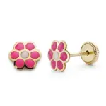 Boucles d'oreilles b�b� or 18k, marguerite rose