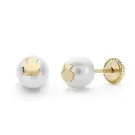 Boucles d'oreilles b�b� originales, or et perle, fermoir vis - ourson