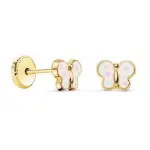 Boucles d'oreilles bébé, papillon multicolore en or jaune 18k et émail, fermoir à vis Boucles d'oreilles bébé, papillon multicolore en or jaune 18k et émail, fermoir à vis