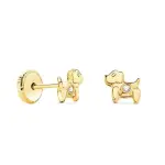 Boucles d'oreilles chien � visser, or 18k et zircon, bijou pour b�b�