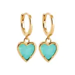 Boucles d'oreilles coeur d'amazonite �� plaqu� or 18k & mini cr�ole