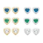 Boucles d'oreilles coeur bleu, vert ou blanc tincelant
