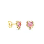 Boucles d'oreilles coeur en or jaune et zircon rose / blanc - alyna