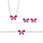 Boucles d'oreilles, collier, bracelet papillon rose, fillette