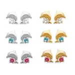 Boucles d'oreilles dauphin / pierre brillante, plaqu or ou argent